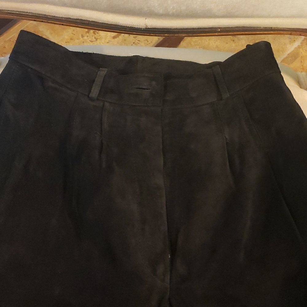 Women's Black Suede High-Waist Pants